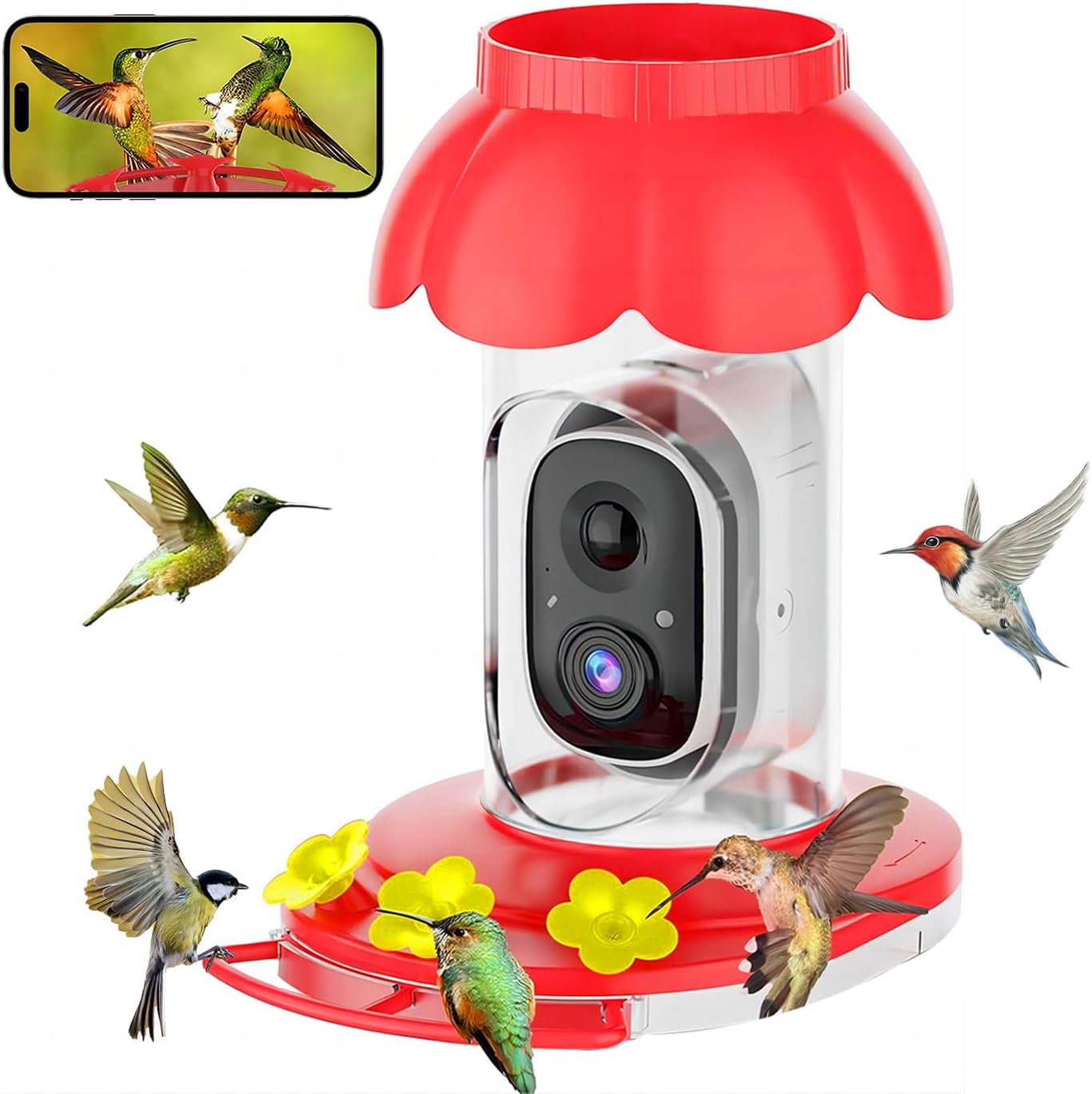 Hummingbird Feeder with Camera,Wireless Smart Bird Feeders for Outdoors Video Watching AI Camera with Auto Capture Videos & Motion Detection Ideal Gift for Bird Lovers
