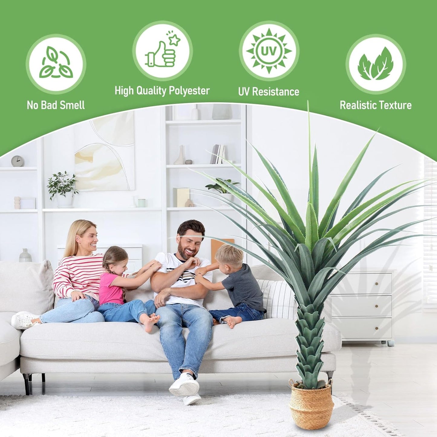 Tropical Plant Artificial - 4ft Fake Agave Plant for Indoor, Faux Spiked Agave Tree for Home, Office, Corner, Front Porch, Entryway, Patio, Pool, Outdoor Hotel Decor Greenery Tree Housewarming Gift