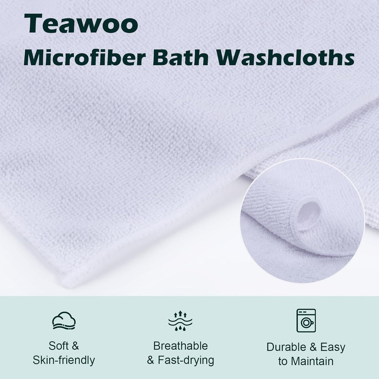White Washcloths 15 Pack, Highly Absorbent & Quick Drying Face Towels, Premium Quality Soft Bath Towels, Multipurpose Microfiber Wash Cloths, 12x12 inches