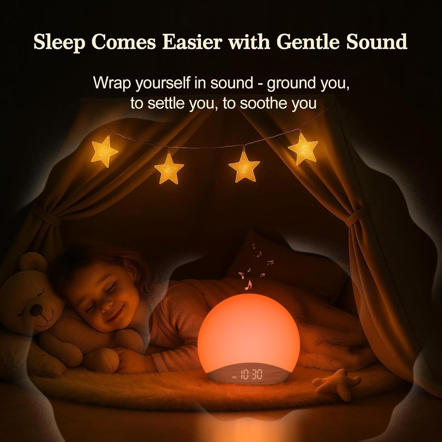 REACHER Wood Grain Sunrise Alarm Clock and Sound Machine Nightlight, D
