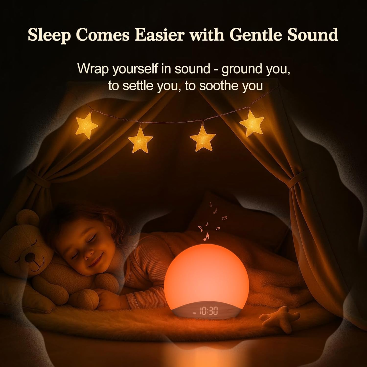 REACHER Wood Grain Sunrise Alarm Clock and Sound Machine Nightlight, D