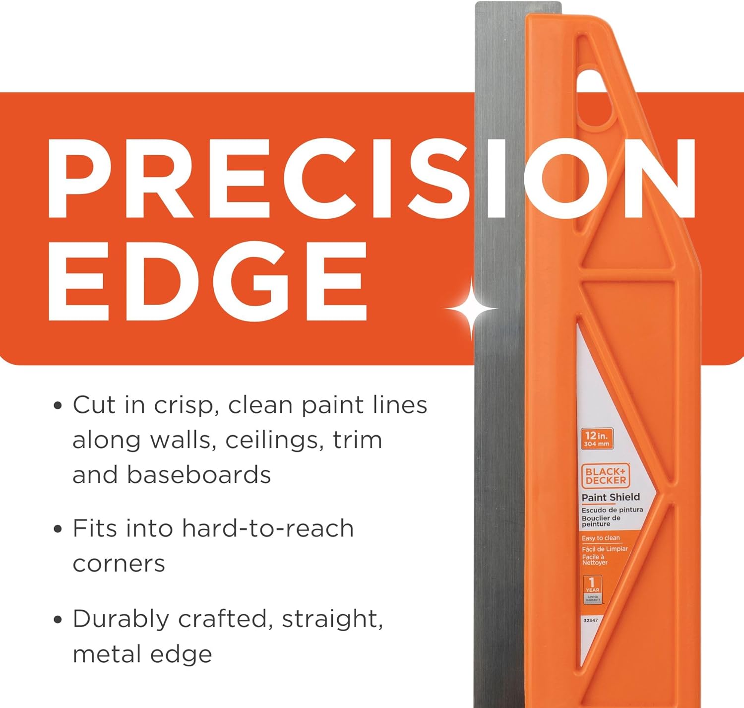 Black+Decker 12-Inch Paint Shield, Trim Guide for Painting Straight Li