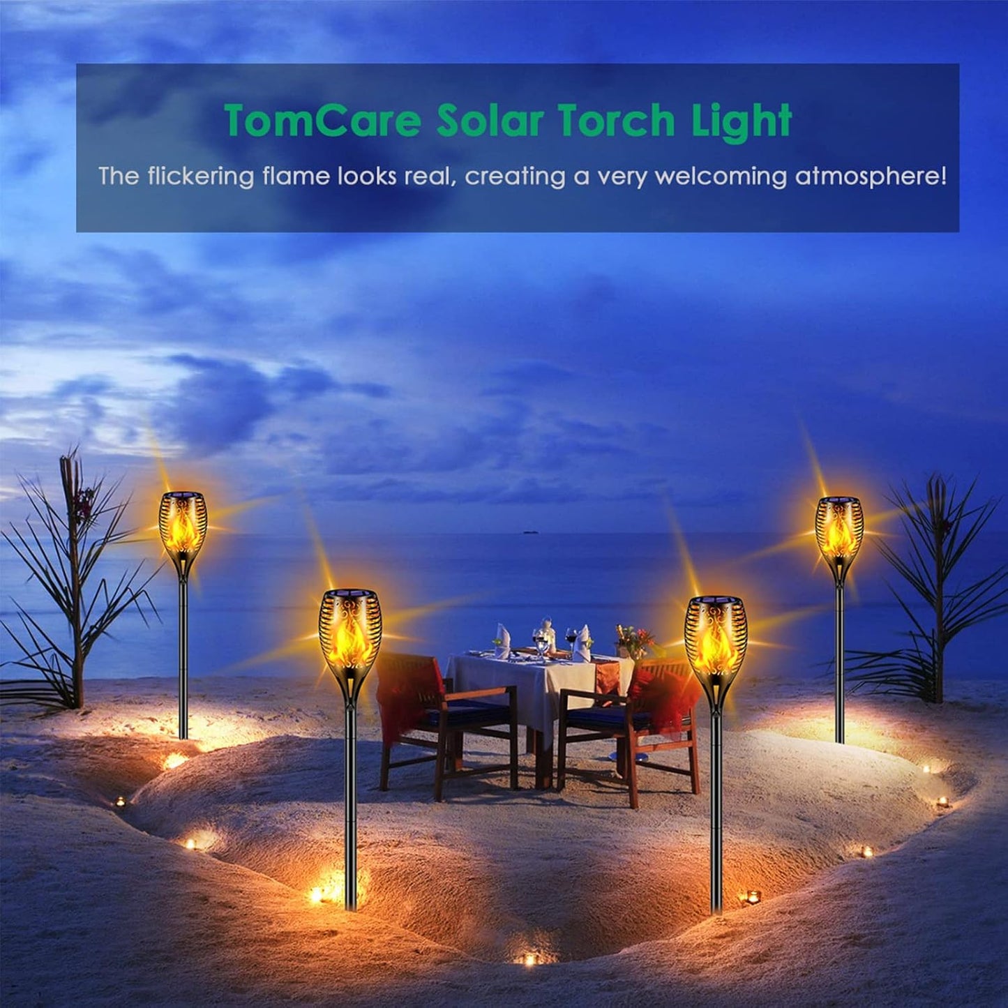 TomCare Solar Lights Outdoor 99 LED Higher & Larger Flickering Flame S