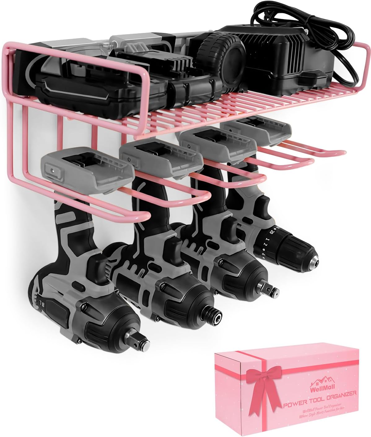 Pink Power Tool Organizer - Wall Mount Style for Power Tool Drill Stor