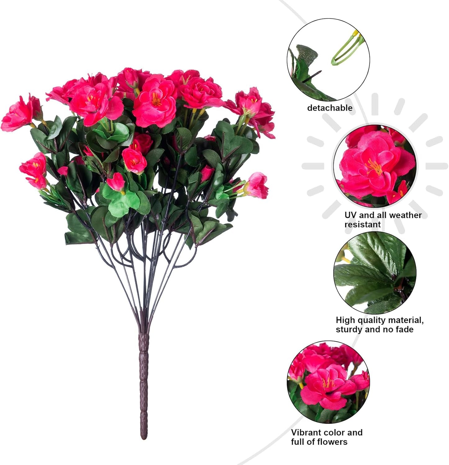 Ivydale Artificial Fake Camellia Flowers Plants for Outdoor Outside Spring Decoration, Faux Silk Hotpink Camellias UV Resistant Look Real for Planter Porch Patio Garden Yard, 3 Large Bundles