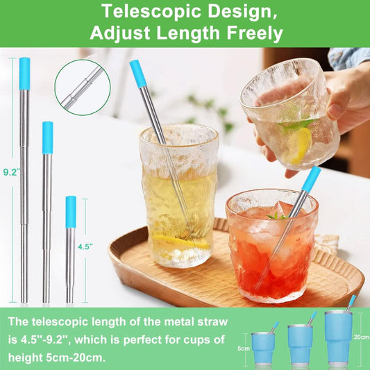 Kynup Reusable Metal Straws (4Packs), Collapsible Travel Drinking Stra