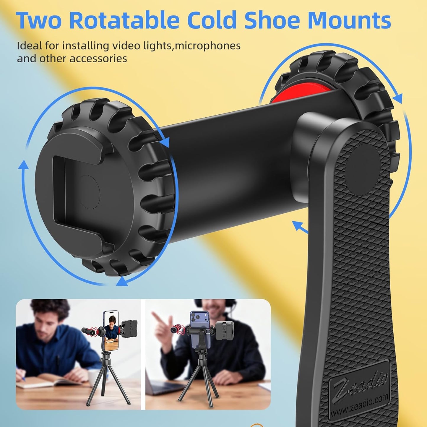 Zeadio Smartphone Tripod Mount Adapter, Cell Phone Tripod Holder Selfie Stick Monopod Adjustable Clamp, Fits for All iPhone and Android Smartphones