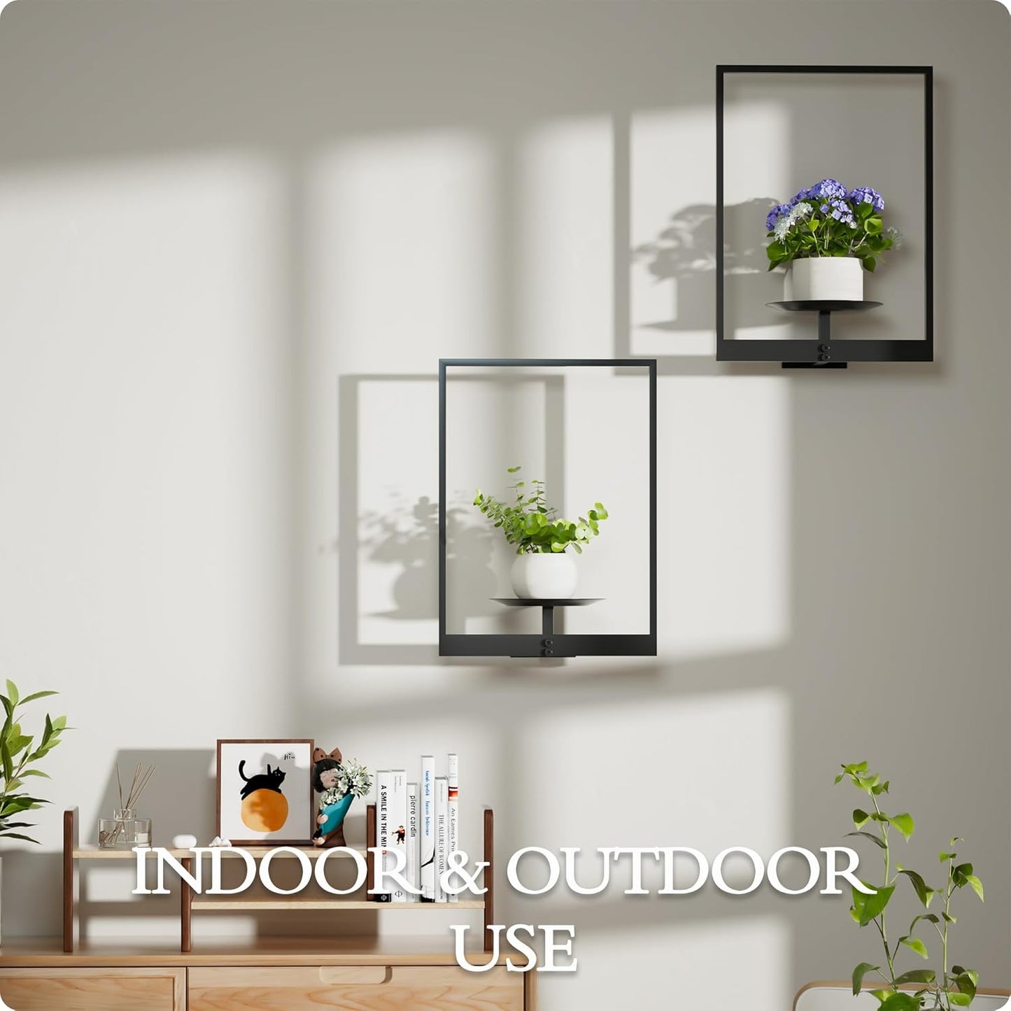 Black Metal Wall Plant Holder - 2-Pack Wall Mounted Plant Stands and H