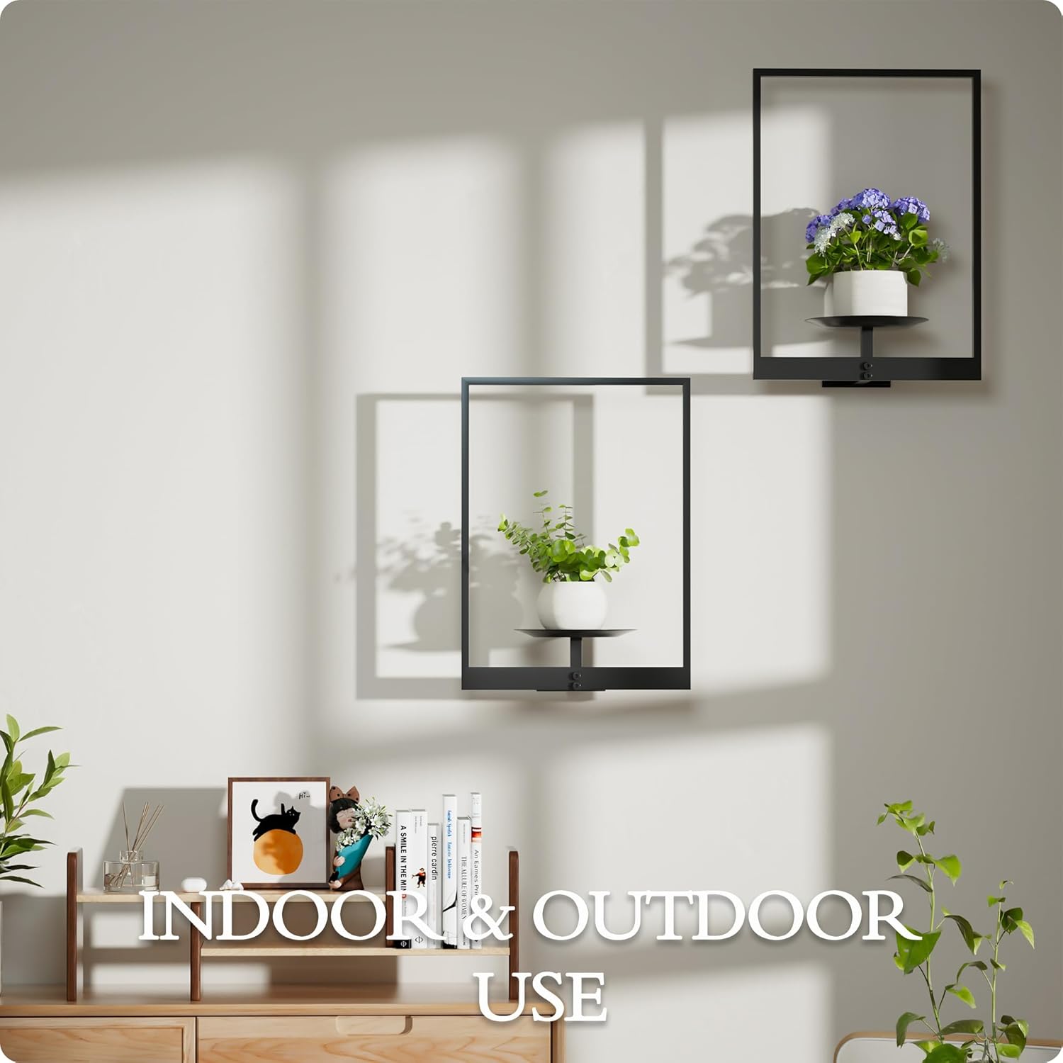 Black Metal Wall Plant Holder - 2-Pack Wall Mounted Plant Stands and H
