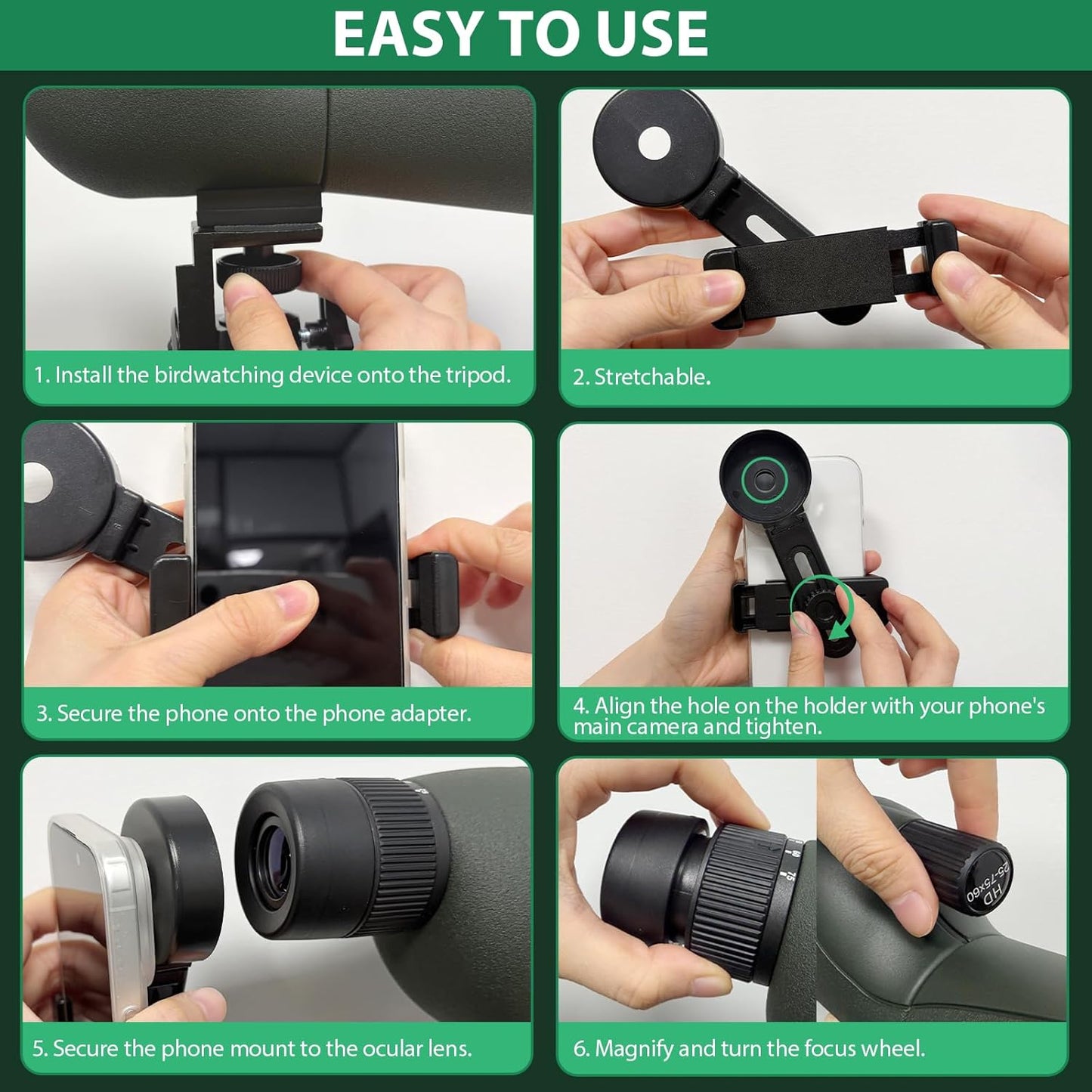 BIBIRE 25-75x60/80 HD Spotting Scope, BAK4 Waterproof Spotter Scope with Tripod and Phone Adapter for Birdwatching, Wildlife Wiewing Stargazing