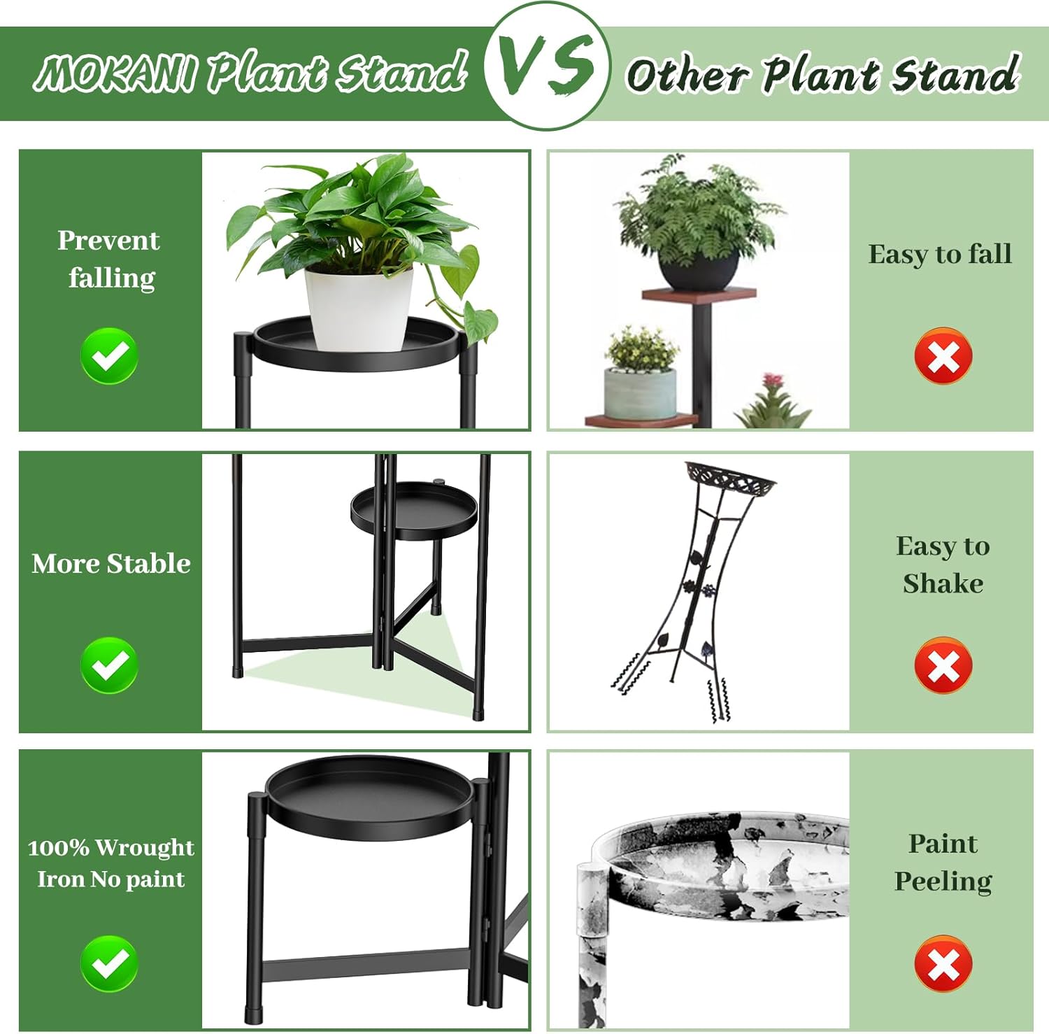 MOKANI Metal Plant Stand Indoor Outdoor for Multiple Plants, 3 Tiered 