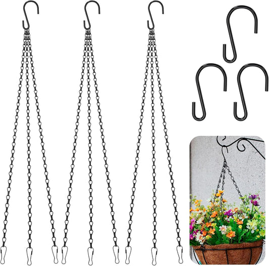 Siutaga 3 Pieces 15.7 inch Black Hanging Basket Chain with Hooks Flowe