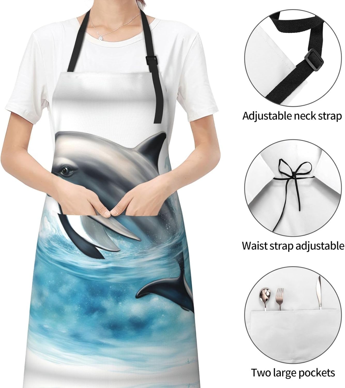 Ocean Dolphin Looking at You print Waterproof chef's apron with pocket apron for kitchen cooking baking barbecue and gardening