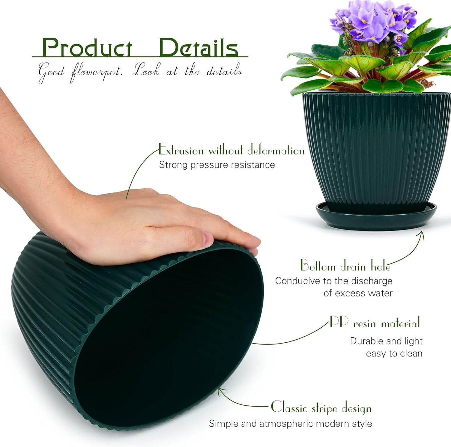 Plant Pots Indoor with Saucers & Drainage - 6 Pack Flower Pots - Plast