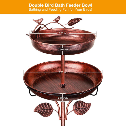 Bird Bath for Outside,48in Vintage Freestanding,Birdbaths for Outdoors, Birds Feeder,Double-Layer Metal Bowl Bird Bath Stand for Garden Yard Patio Decor,Solid Five-pronged Hard Base(Antique Bronze)