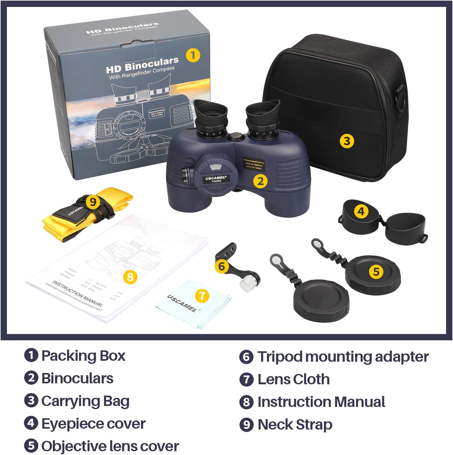 USCAMEL 10x50 Marine Binoculars for Adults, Waterproof Binoculars with