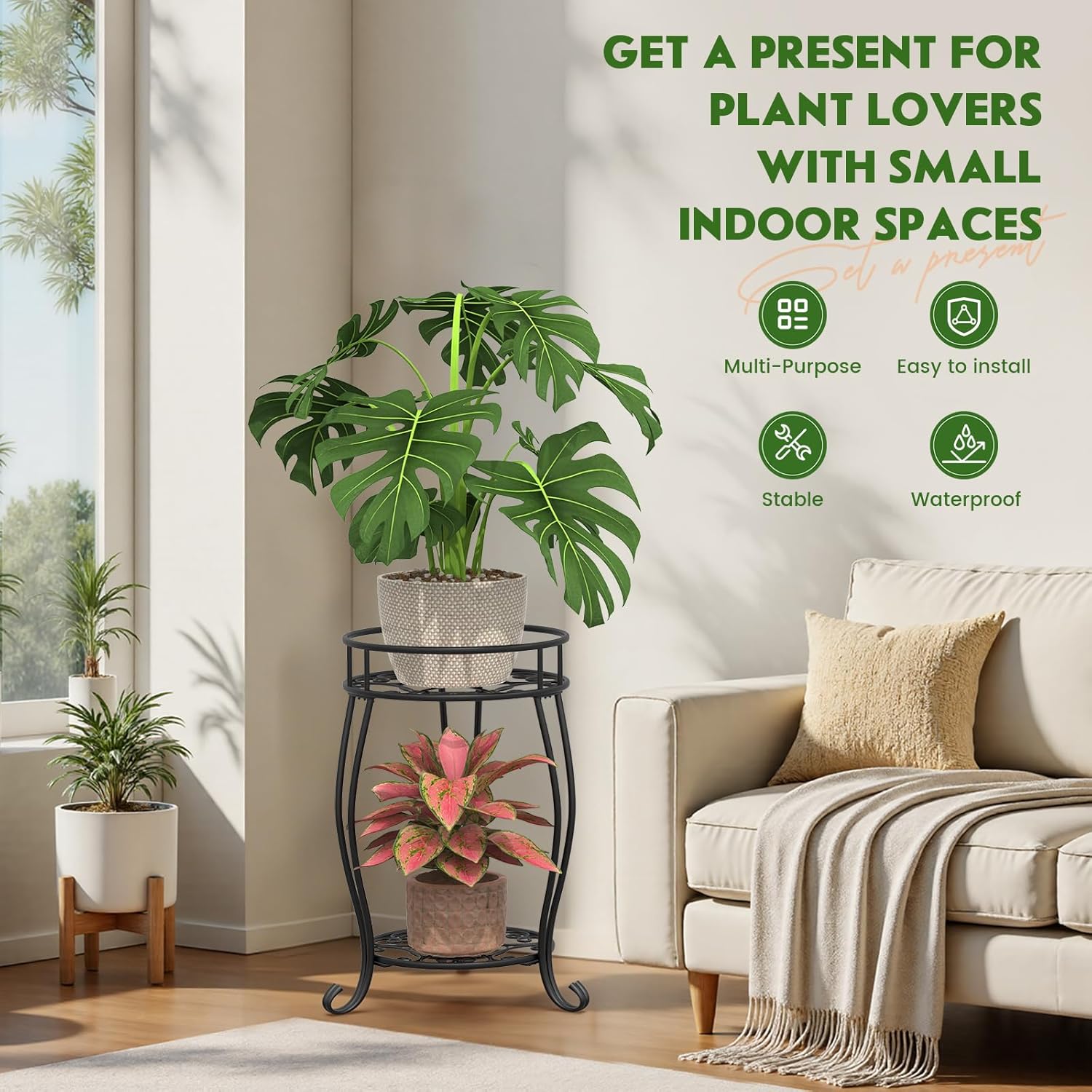 TOSKING 2 Tier Metal Plant Stand Indoor Outdoor , Rustproof Stable Pla