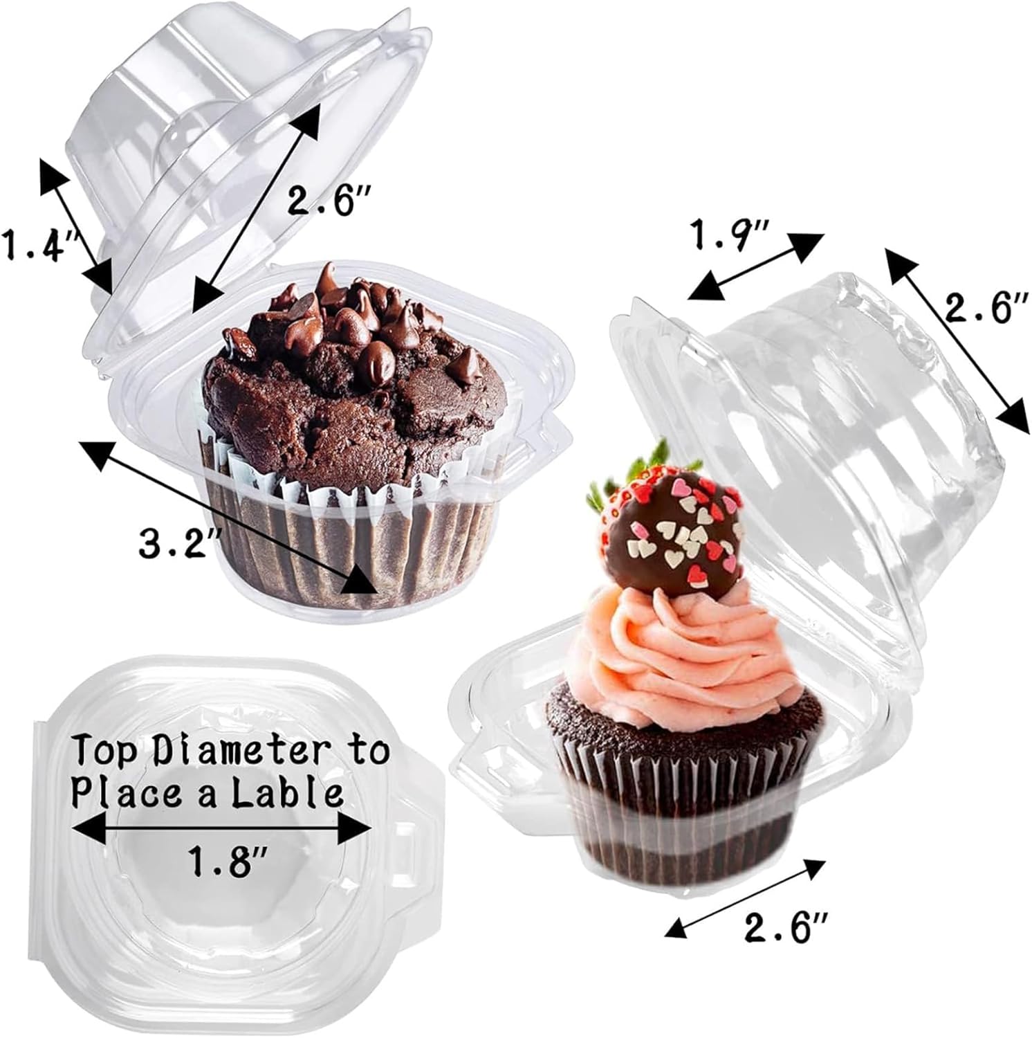 50 Pack Individual Cupcake Containers Plastic Cupcake Boxes Cupcake Ho