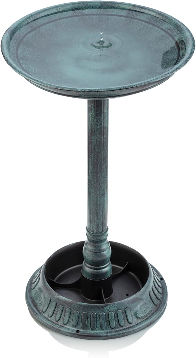 Alpine Corporation 25" Tall Outdoor Birdbath with Planter Pedestal Yard Statue, Stunning Garden Accent, 15" Round, Green