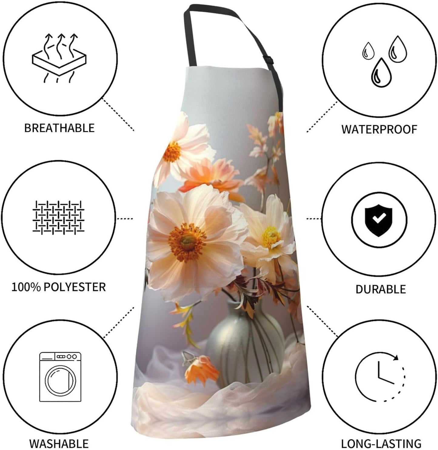 Hand Drawn Flower print Waterproof apron with pocket adjustable cooking apron for adult kitchen bibs to bake