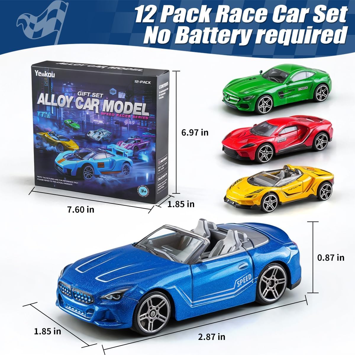 1:64 Scale Die-Cast Metal Toy Cars 12-Pack Vehicles Set, Includes Pick
