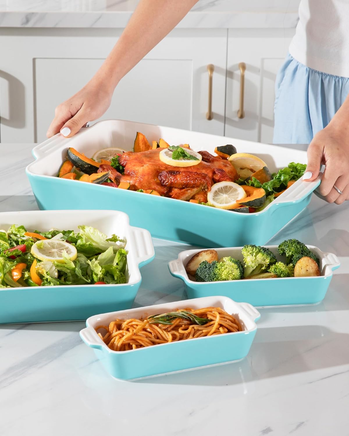 Sweejar Ceramic Bakeware Set of 4, Casserole Dishes for Oven, Rectangu