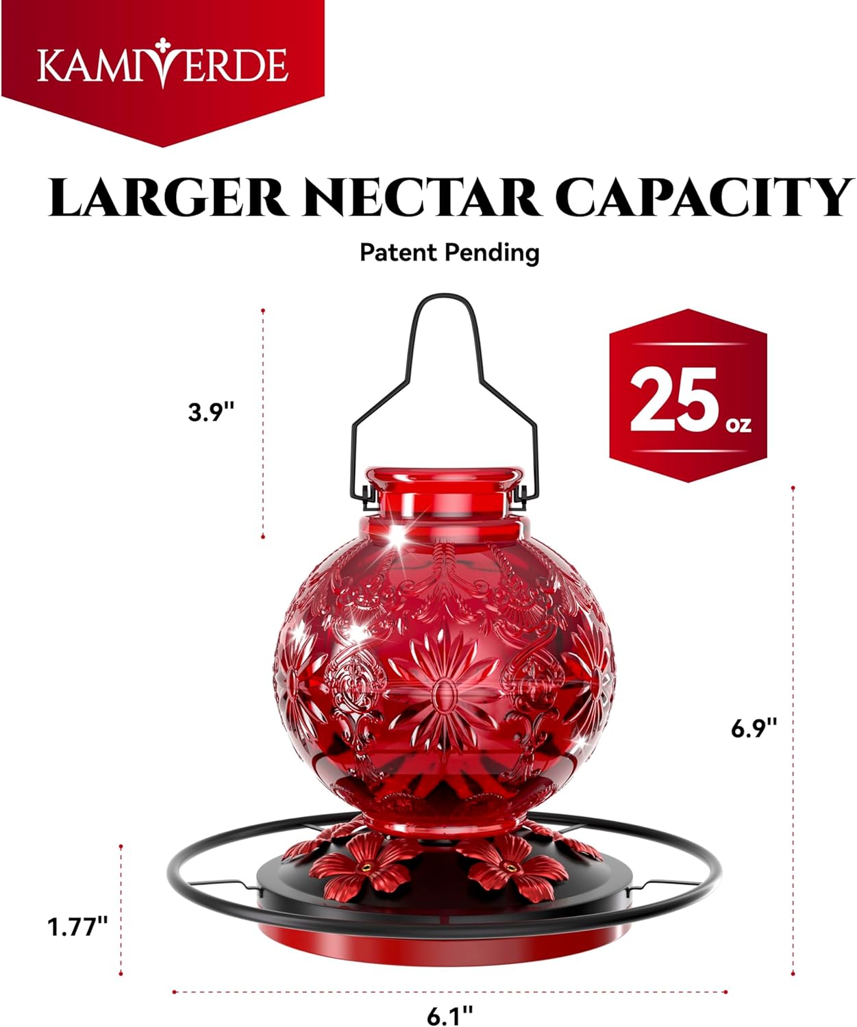 Glass Hummingbird Feeder for Outdoors, 25Oz Large Decorative Hanging H