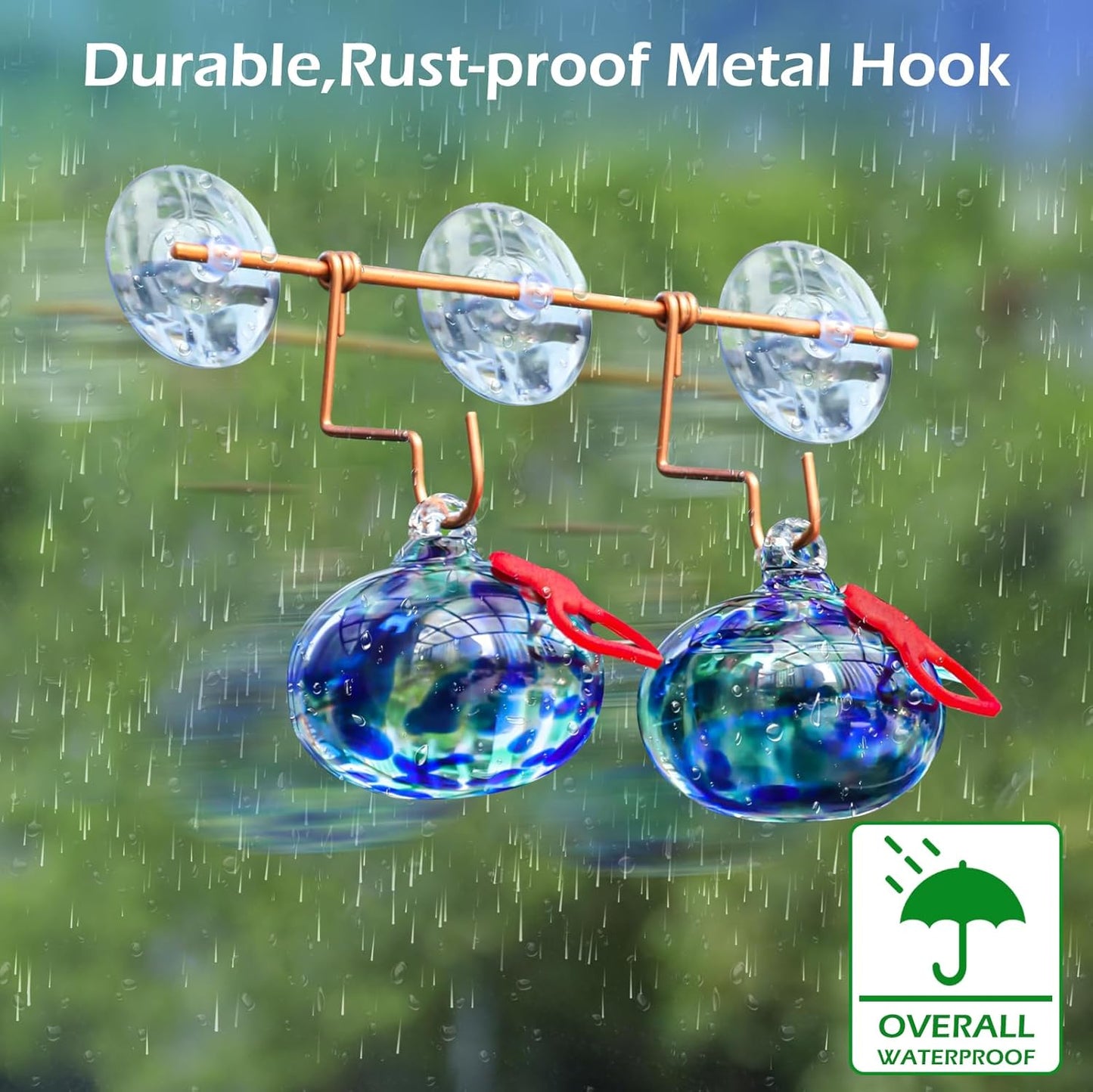 Window Hummingbird Feeder with Suction Cups,Hand-Blown Glass Hummingbi