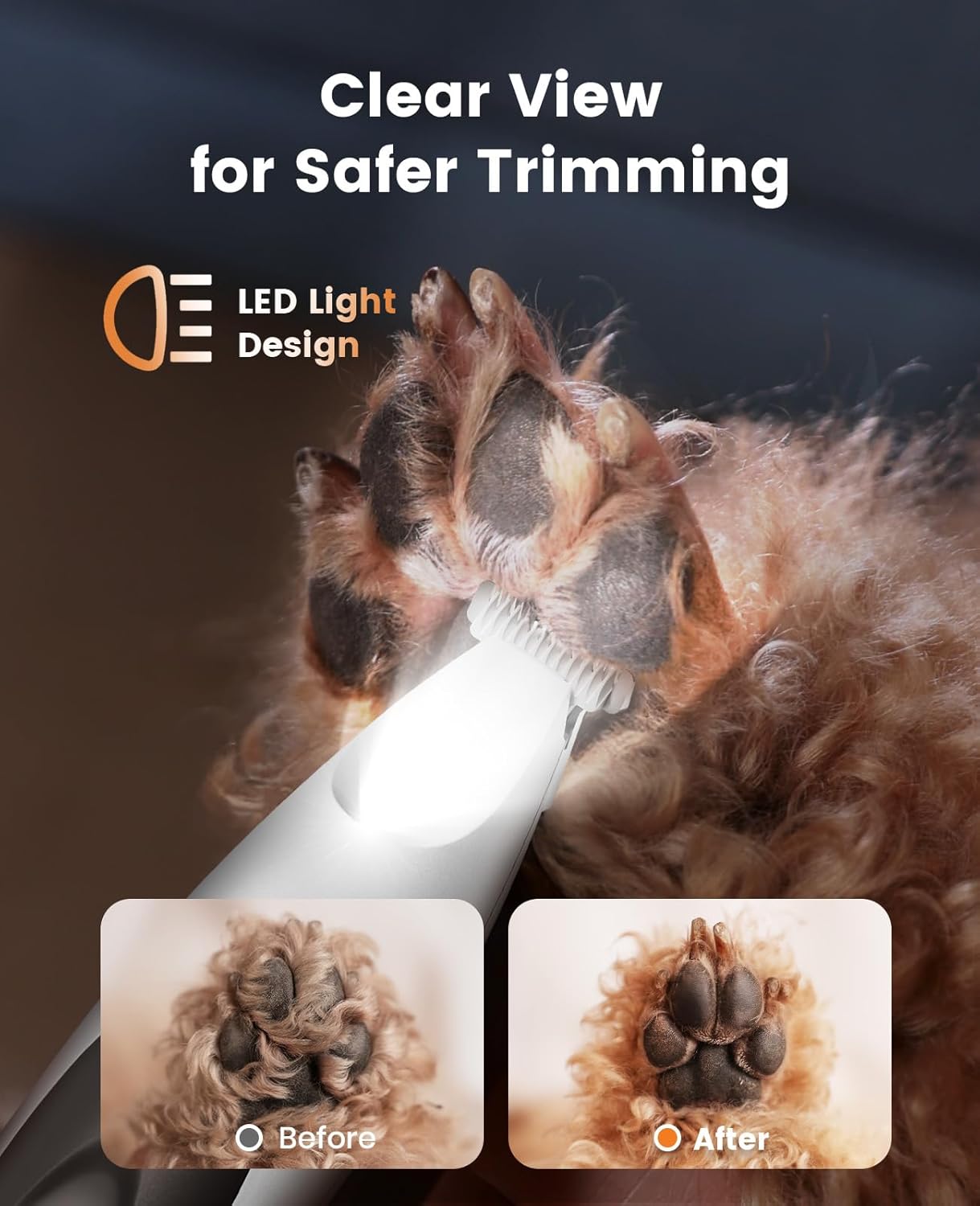 oneisall Low-Noise Dog Paw Trimmer with LED Light, Paw Trimmer for Dog