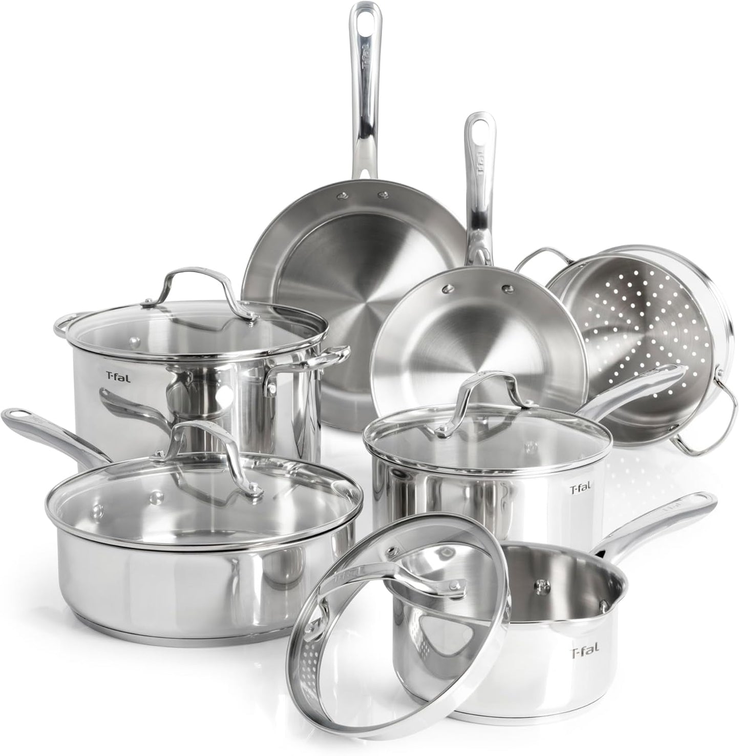 T-fal Stainless Steel Pots and Pans Set 11 Piece, Induction, Oven Broi
