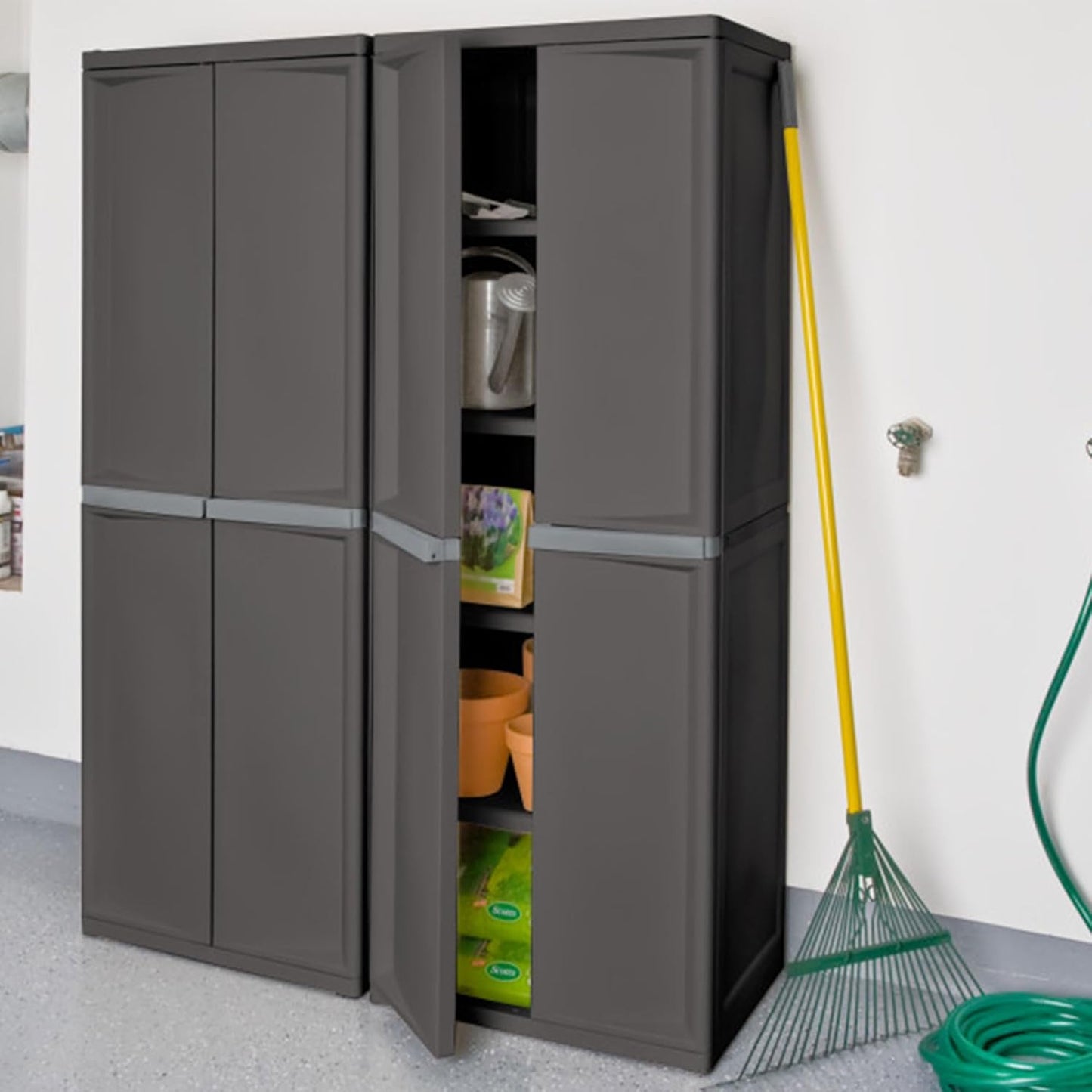 Sterilite 4 Shelf Cabinet, Lockable Utility Storage w/ Adjustable Shel