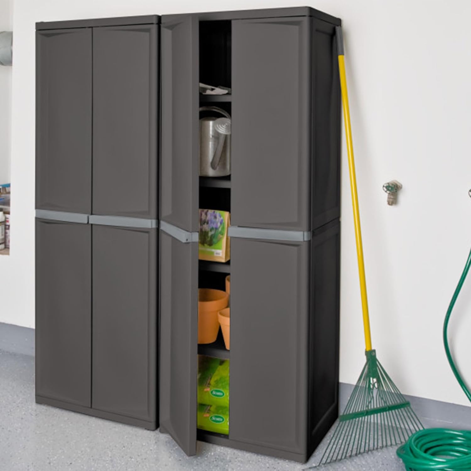 Sterilite 4 Shelf Cabinet, Lockable Utility Storage w/ Adjustable Shel