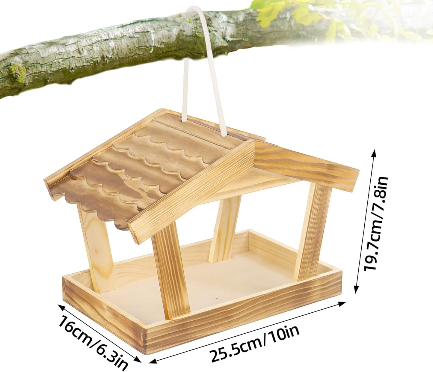 Bird Feeders for Outside Hanging, Wooden Wild Bird Feeder House, Platform Bird House Feeder for Garden Yard Outdoor Hanging 10x6.3x7.8 Inch