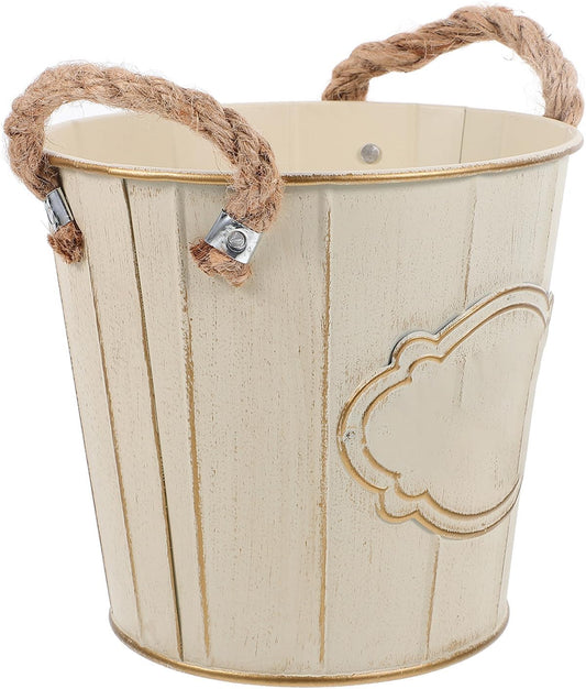 Vintage Metal Flower Bucket Planter with Retro Iron Rustic Farmhouse V