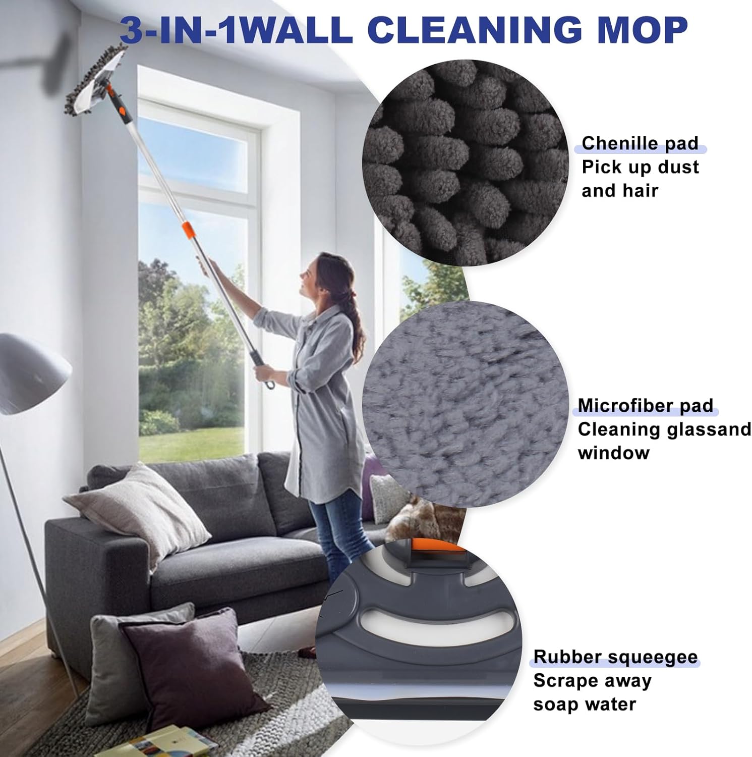 Wall Cleaner Mop with 79 Inches Long Handle, 360° Wall Washer Cleaner 