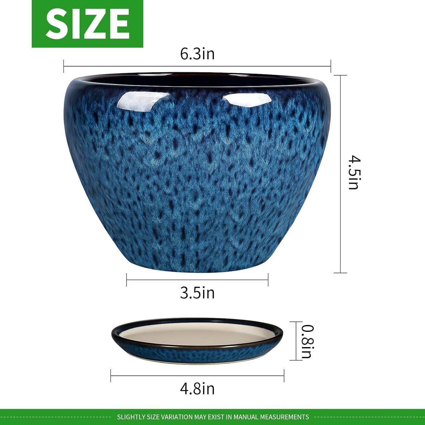 Deep Dream 6 Inch Plant Pots- Ceramic Planter Pot with Drainage Hole a