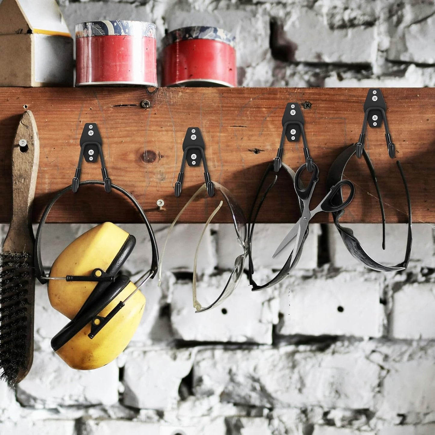 PRETYZOOM 4pcs Heavy Duty Metal Wall Hanging Hooks Small Square Black Utility Hooks for Garage Storage and Garden Tool Organizer
