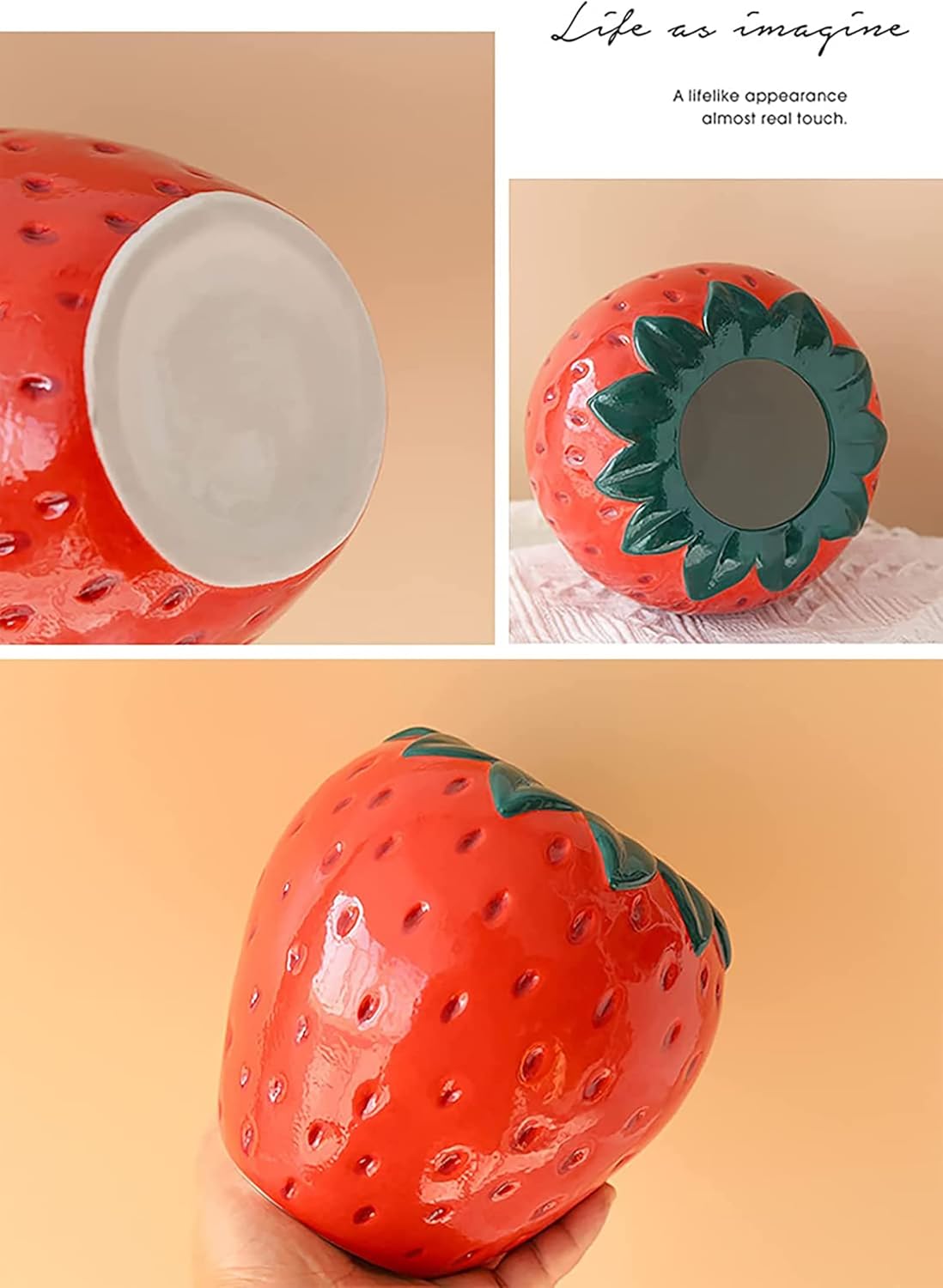 Ceramic Strawberry Shaped Planter Pot, Unique Strawberry Vase, Suitable for Living Room, Kitchen