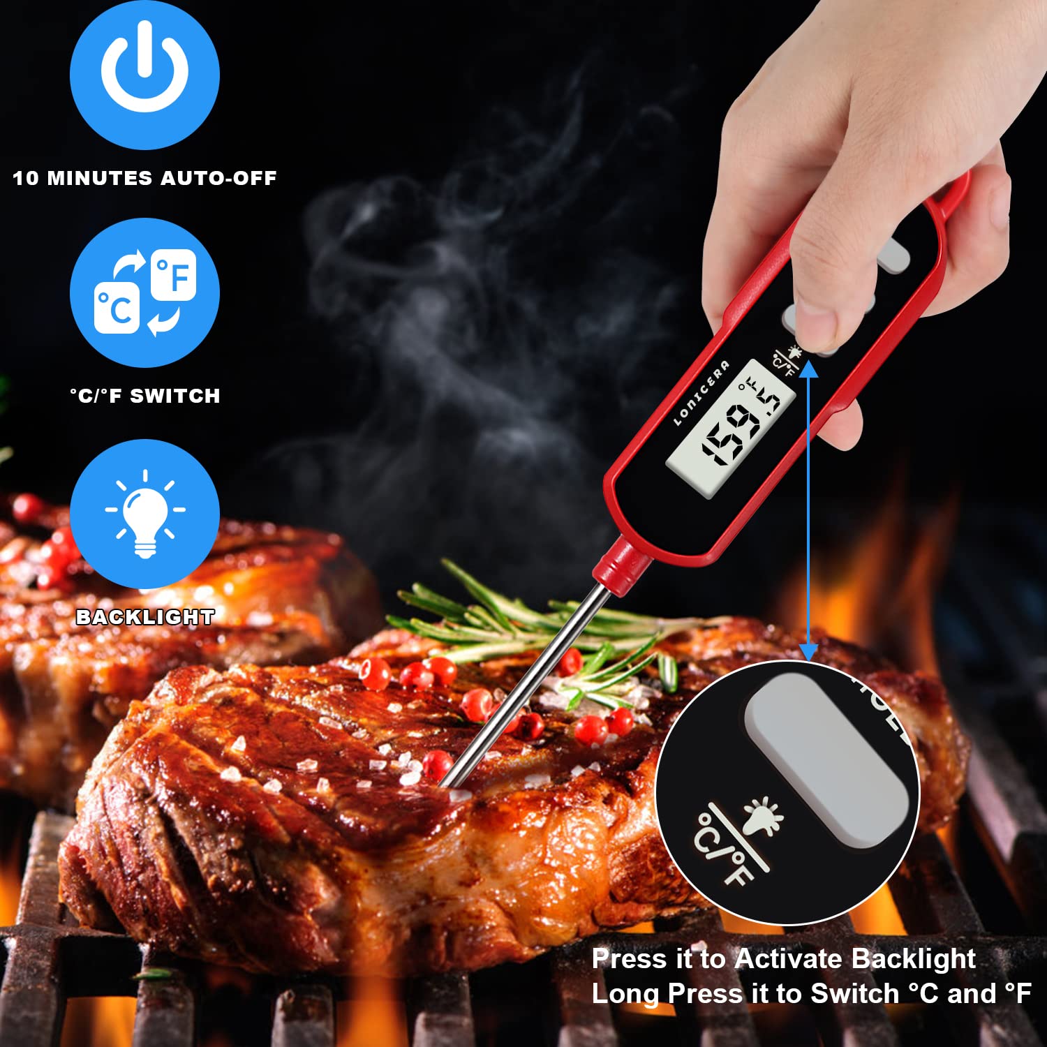 Lonicera Digital Cooking Thermometer for Bread Baking, Food and Water 