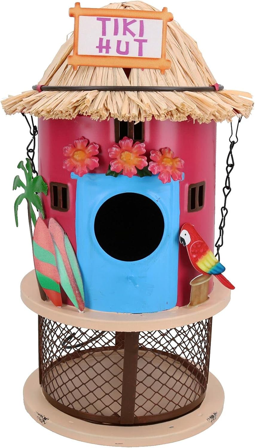 Funky Metal Red Tiki Bar Bird Feeder Seed Nuts Wild Bird Garden Decor 14x25cm