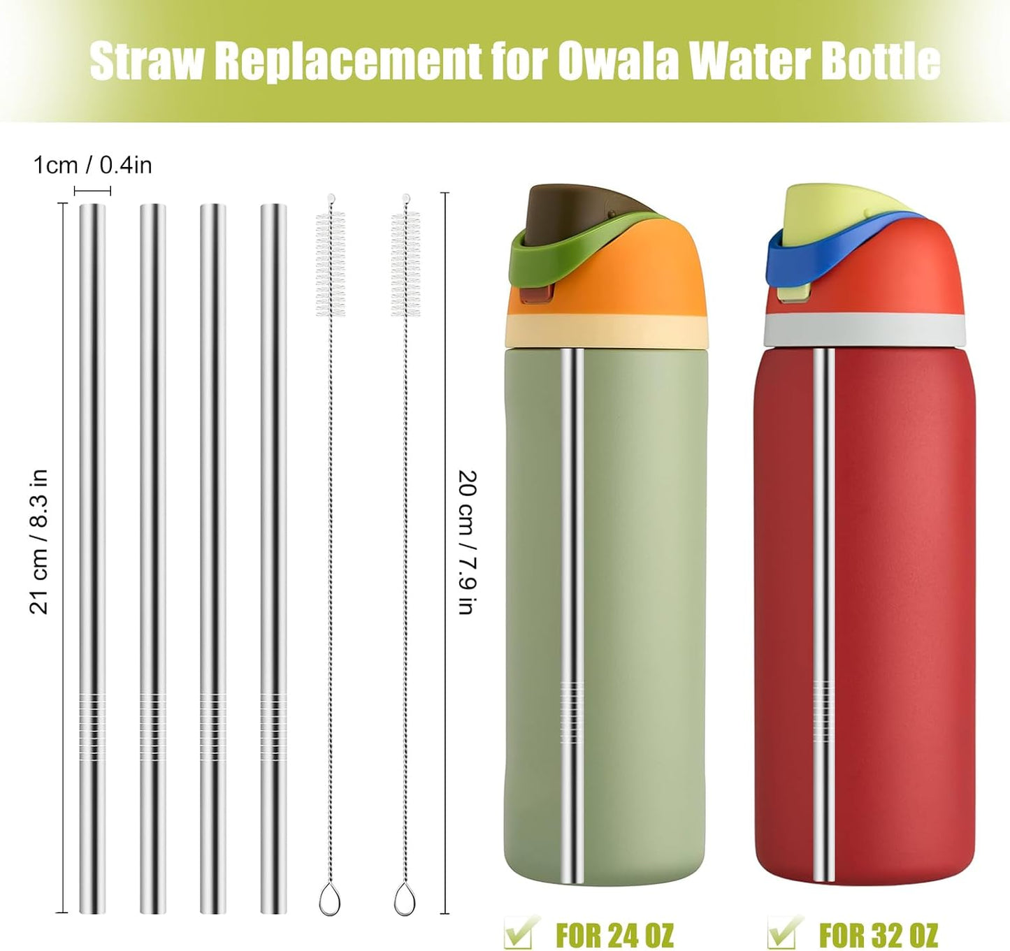 Metal Straw Replacement for Owala Water Bottle 24 oz 32 oz Accessories