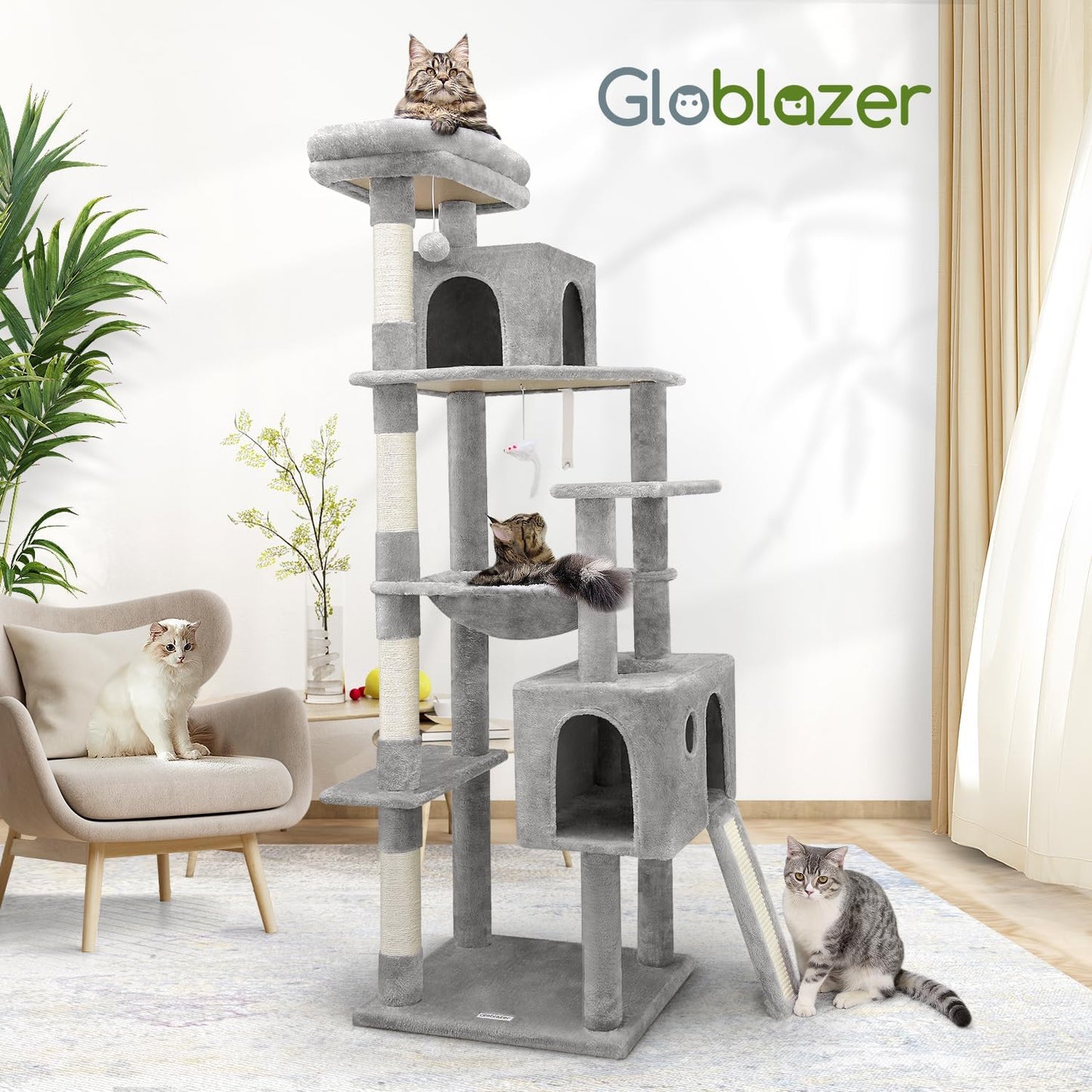 Globlazer Heavy Duty Cat Tree, 70 inch Sturdy Cat Tree for Indoor Cats