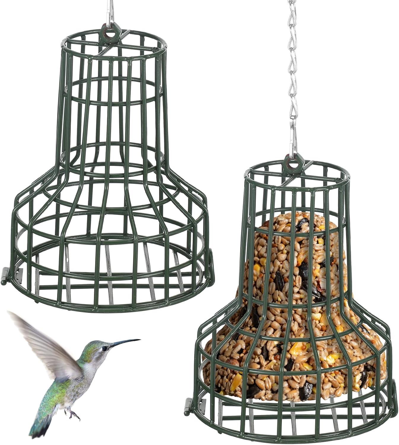 2 Pcs Bird Seed Bell Wild Bird Feeder S-8 Seed Cake Bell Feeders Outdoor Garden Cages Hanger with Stainless Steel Chain for Outside