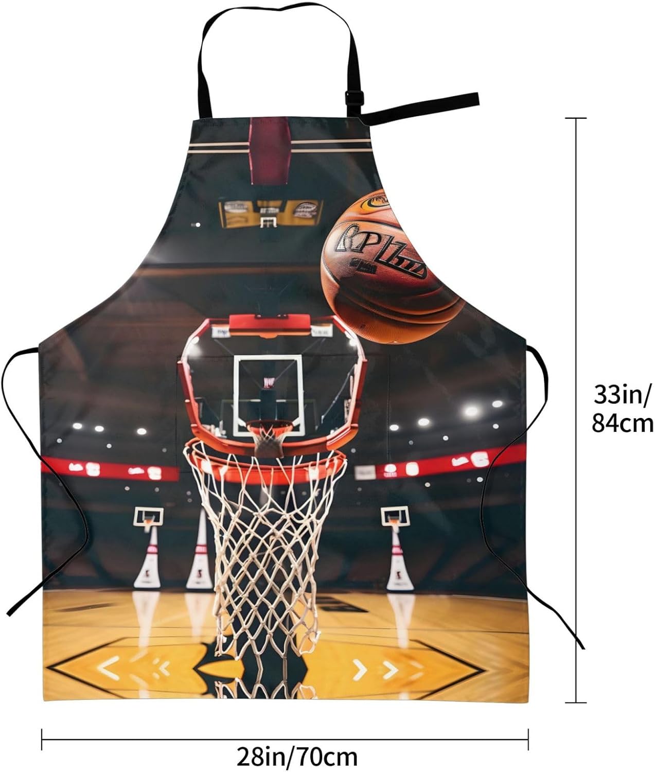 Basketball Print 28x33 In Adult Kitchen Apron with Pockets Versatile Chef Smock for Cooking Baking