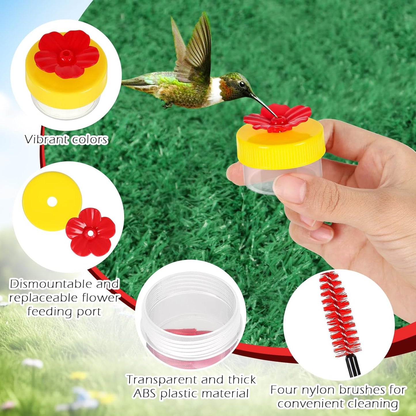 Handheld Small Hummingbird Feeders, 2pcs Mini Hummingbird Hand Feeder with Cleaning Brush, Window Plastic Humming Bird feeders for Outdoors