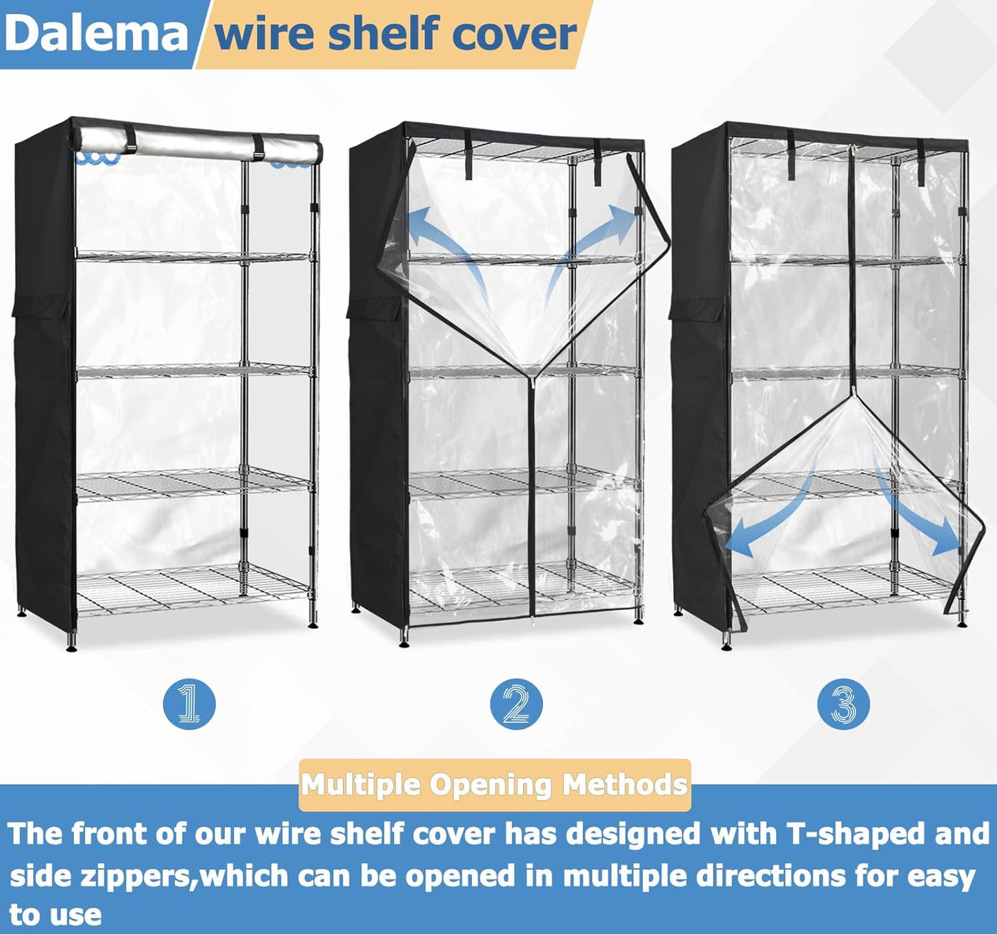 Waterproof Shelf Cover,Outdoor 600D Heavy Duty Dustproof Storage Shelves Cover,36''x18''x62'' Shelf Covers for Wire Shelving with Zippers,Storage Rack Covers with Clear Front