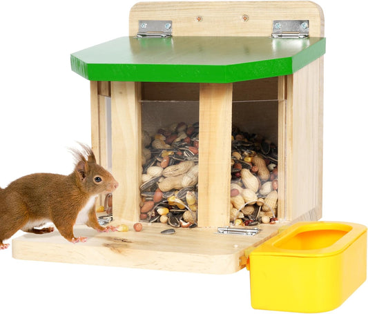 MIXXIDEA Wooden Squirrel Feeders for Outside with Water Bowl, Large Ca