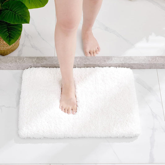 White Bathroom Rug 17x24 - Non-Slip Plush Small Bath Mat, Highly Absorbent & Ultra Soft Fluffy Floor Mat, Machine Washable for Shower and Tub