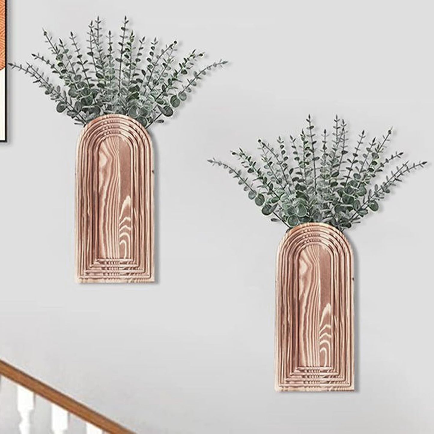 Wall Display, Two Piece Timber Planter Boho Accent, Rustic Floral Pock