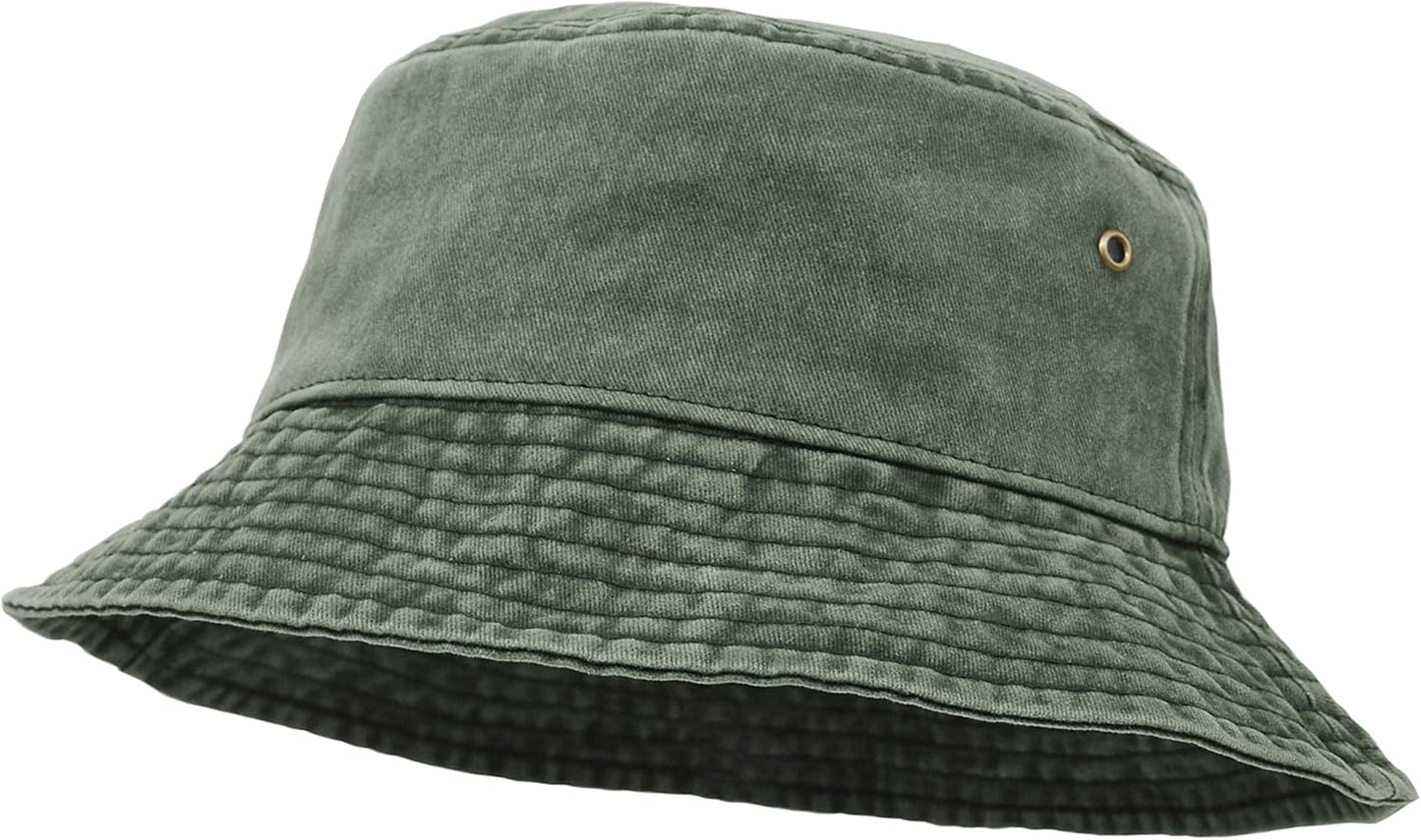 Bucket Hat, Wide Brim Washed Denim Cotton Outdoor Sun Hat Flat Top Cap